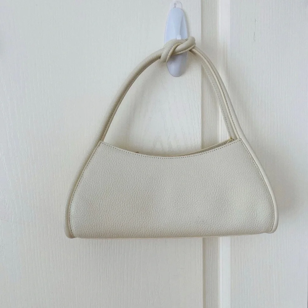 Cult Gaia Tala Cream Off-white Pebble Leather Knot Handle Shoulder Satchel Bag